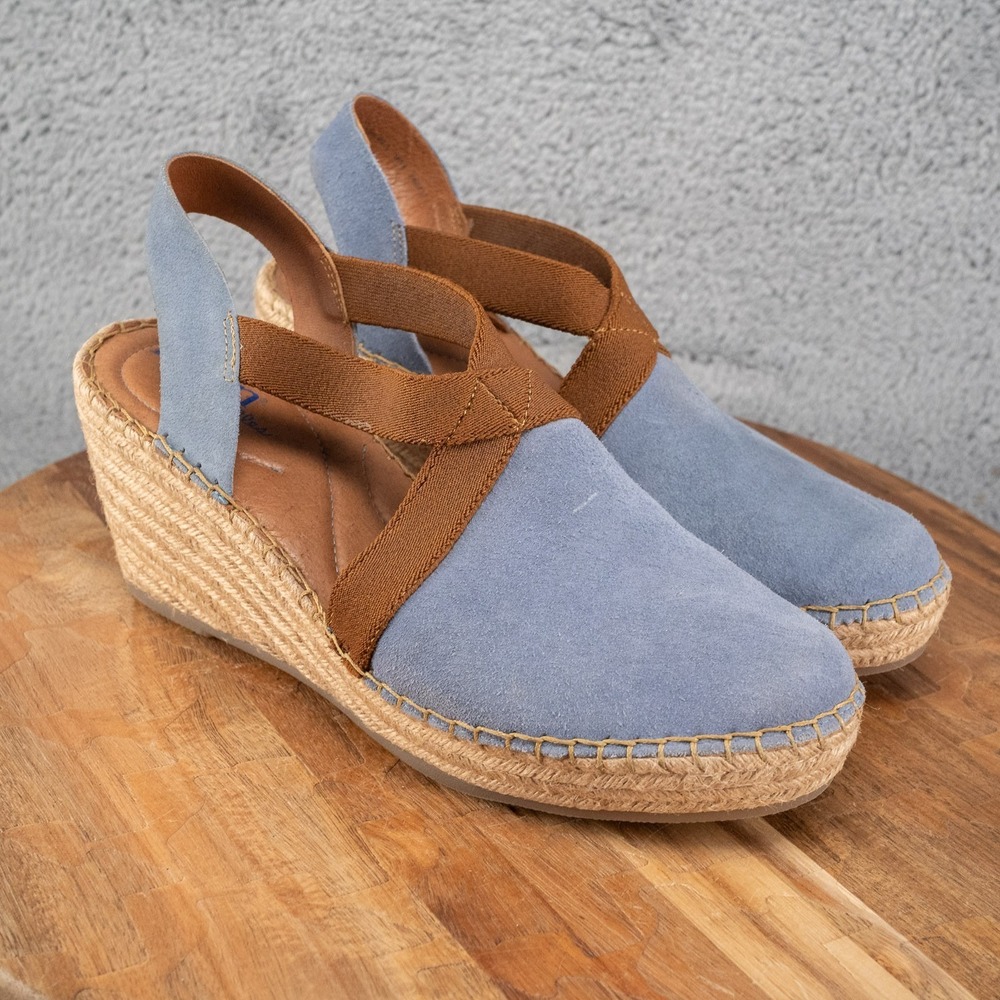 Born 9 M Meade Espadrille Blue Wedge Comfort Slingback Sandals Leather Style